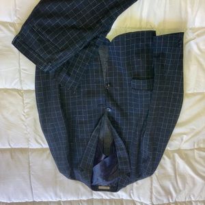 Zara Mens Navy Checkered Suit Size 40/32